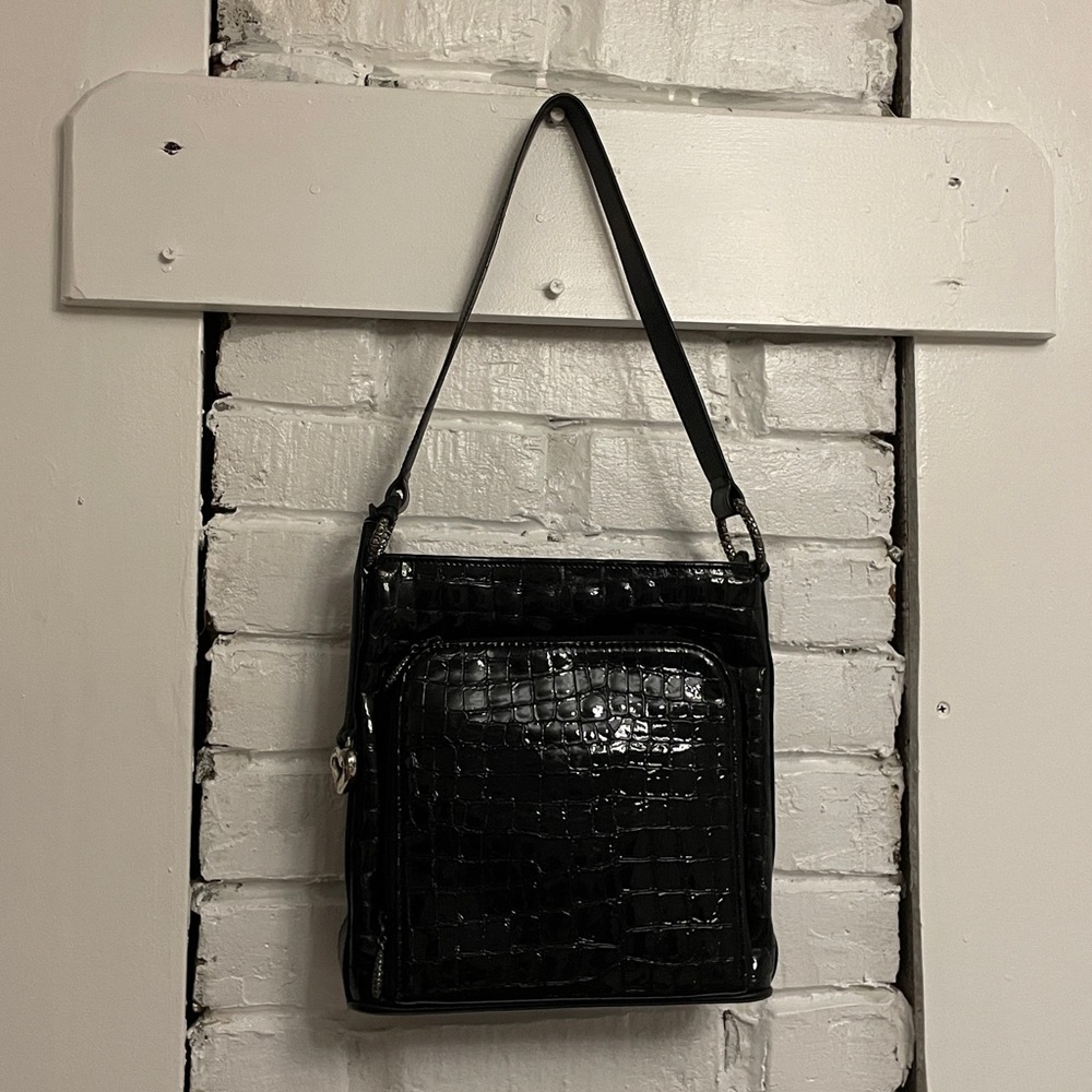 Brighton Black Embossed Patent Leather Shoulder Bag